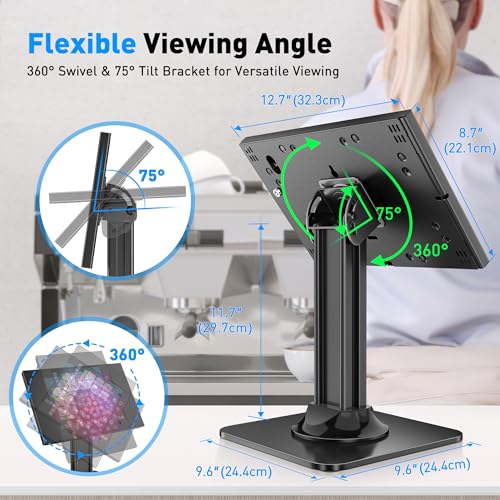 AboveTEK Anti-Theft iPad Kiosk Stand – POS iPad Security Stand & Locking Tablet Holder – Heavy Duty Base, 360° Swivel, 75° Tilt Bracket – Perfect for Retail Business - color: Black