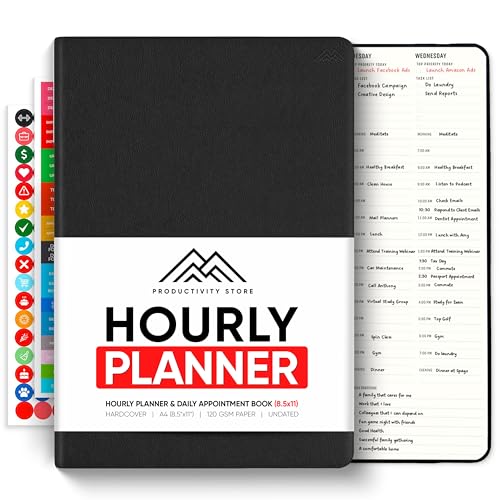Hourly Planner & Appointment Book (8.5” x 11”) - Premium Hourly Planner with Daily Schedule & 30-Minute Time Slots for Better Time Management by PRODUCTIVITY STORE (A4, Black) - color: Black