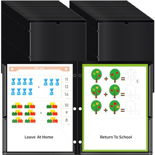 50 Pcs 3 Holes Home School Folders with Clear Front Pockets, 2-Pocket Classroom Communication Folder Homework Parent Teacher Folder Take Home Plastic Folders for Student (Black) - color: Black