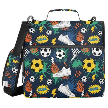 Zipper Binder Bag 3 Ring File Folder Portfolio Organizer Zippered Binder Bags with Strap Fits Laptop Women Men - color: Multi-shoes Balls Colorful