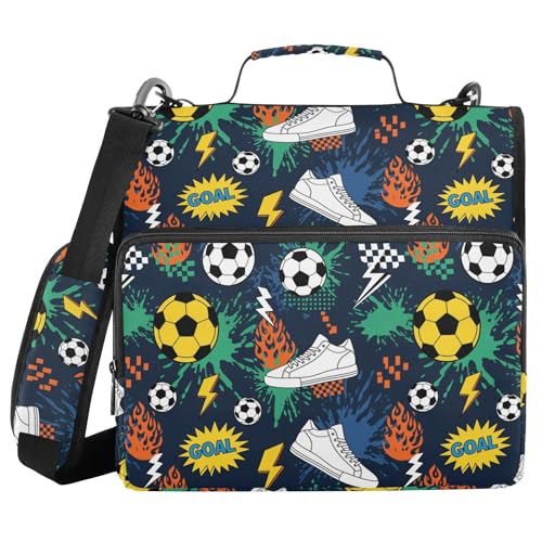 Zipper Binder Bag 3 Ring File Folder Portfolio Organizer Zippered Binder Bags with Strap Fits Laptop Women Men - color: Multi-shoes Balls Colorful