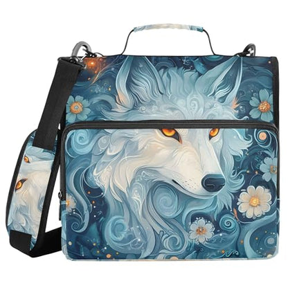 Wolf Zipper Binder with Shoulder Strap, 500 Sheets Capacity, Multiple Pockets 1.5Inch 3 Ring Zipper Binder - color: Wolf