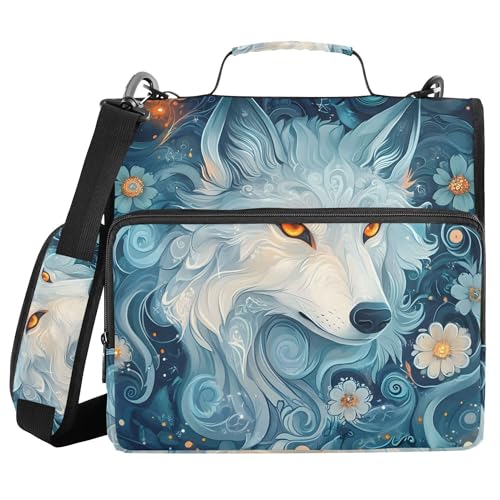 Wolf Zipper Binder with Shoulder Strap, 500 Sheets Capacity, Multiple Pockets 1.5Inch 3 Ring Zipper Binder - color: Wolf