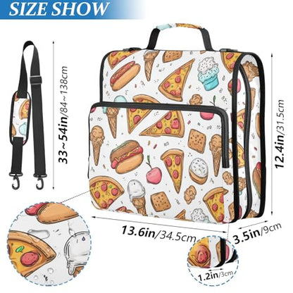 Fast Food Pizza 3 D-Ring 2 inch Zipper Binder Bag with Shoulder Strap, Multi-Pocket Portfolio Organizer Case for 13 Inch Laptop Middle School - color: Fast Food Pizza