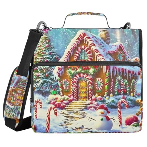 3 Ring Zipper Binder with Shoulder Strap Christmas Candy House Gingerbread 1.5 inch Binders Keeper Large Capacity Multi Pockets for School Office Supplies