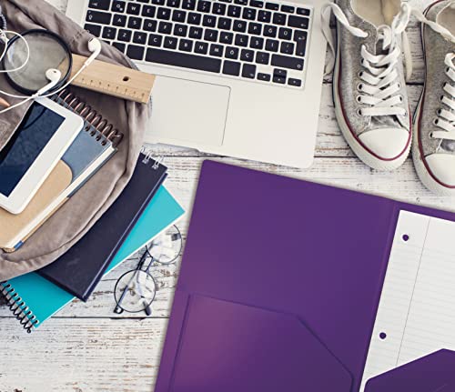 Better Office Products Heavyweight Plastic 2 Pocket Portfolio Folder, Letter Size Poly Folders 24 Pack (Purple) - color: Purple