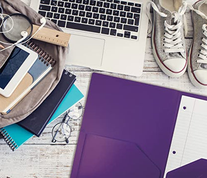Better Office Products Heavyweight Plastic 2 Pocket Portfolio Folder, Letter Size Poly Folders 24 Pack (Purple) - color: Purple