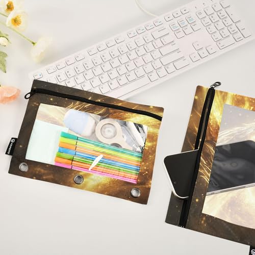Dragon Golden Light Binder Pouches 3 Ring for Boys Girls School Office College Supplies Dinosaur Monster Dino Pencil Pouches Case Bag with Clear Window and Zipper 2 Pack - color: Dragon