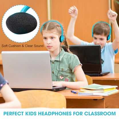 Konohan 30 Pack Headphones Bulk Headphone for School Classroom Student Wired Headphones Adjustable with 3.5 mm Jack for Adults (Sky Blue) - color: Blue
