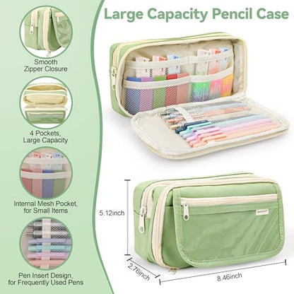 DazSpirit 61PCS Aesthetic College School Supplies Set with Cute Pencil Case | Pastel No Bleed Highlighters, Gel & Erasable Pens, Mechanical Pencils, Refills & Sticky Notes, Complete Stationery Kit - color: Green