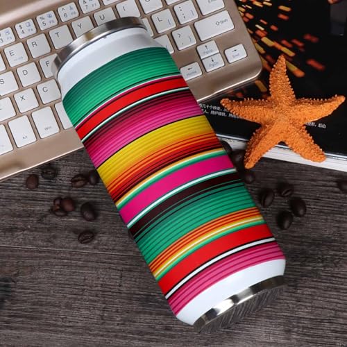 T&H XHome Abstract 14oz Stainless Steel Tumbler with Lid & Straw-Double Wall Vacuum Insulated Travel Mug Colorful Mexican Stripes Green Water Bottle Coffee Beverage Drinks Cup - size: 14 Ounces