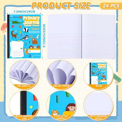 Fulmoon 24 Pcs Primary Composition Notebook K-2 with Picture Space Primary Journal Grades K-2 Draw and Write Journal Composition Book for Preschool Classroom, 80 Sheet (Blue) - color: Blue