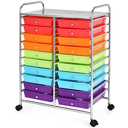 Giantex 20-Drawer Storage Drawer Cart, Rolling Organizer Cart for Office School Tools Scrapbook Paper, Utility Rack on Wheels (Multicolor) - color: Multicolor, size: 25” x 15” x 35”(20 Drawers)