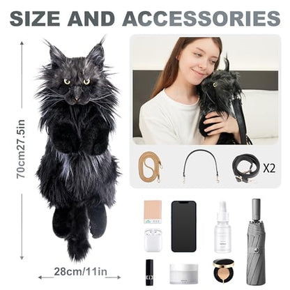 Chongker Realistic Cat Backpack, Handmade Plush Stuffed Animal Bag | Cat Purse Design With Adjustable Straps For Backpack, Shoulder And Crossbody Use. Companion Bag For School Travel And Gifts. - style: Mainecoon