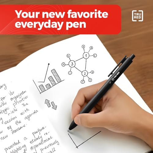 TRU RED Retractable Gel Pens, Medium Point 0.7mm, Black Ink, 5 Pack – Quick‑Dry Pens for No‑Smear Notes & Office Writing - color: Black, size: 5 Pack, style: Medium Point