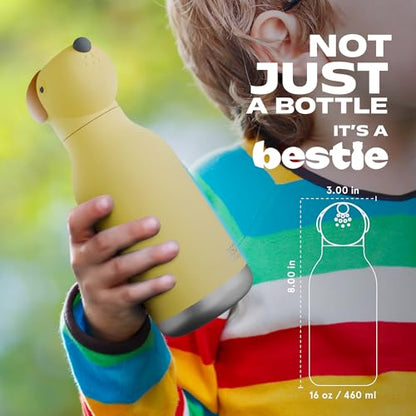 asobu Bestie Bottle Insulated Stainless Steel Water Bottle with Detachable Soft Animal Head Fun Drinking For Kids and Teens with Flexible Reusable Straw 16 Ounce - color: Dog bottle
