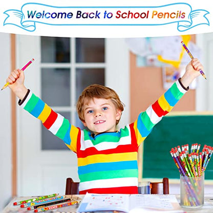 Pajean 60 Pcs Welcome Back to School Pencils First Day of School Holiday Inspirational HB Pencils with Eraser for Exams Stationery Party Reward Supplies, Classroom Reward