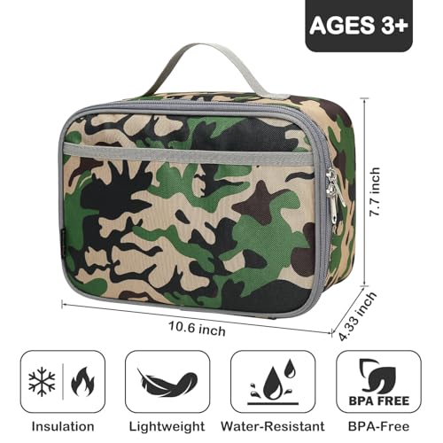 FlowFly Kids Lunch box Insulated Soft Bag Mini Cooler Back to School Thermal Meal Tote Kit for Girls, Boys, Forest - color: Forest