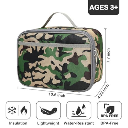 FlowFly Kids Lunch box Insulated Soft Bag Mini Cooler Back to School Thermal Meal Tote Kit for Girls, Boys, Forest - color: Forest