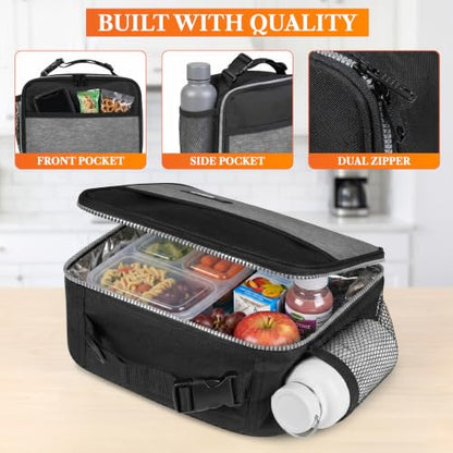 opux Insulated Lunch Bag for Kids, Reusable Lunch Box for School with Leakproof Lining, Compact Soft Cooler Tote for Boys & Girls, Front Pocket, Mesh Side Bottle Holder (Heather Gray) - color: Heather Gray