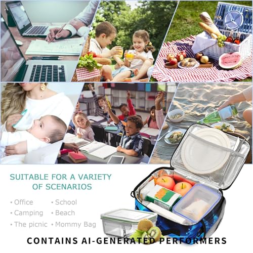 Blue Flame Dragon Kids Lunch Box Insulated Lunch Bags Cooler Tote Bag with Removable Shoulder Strap for Boy Girl Student 20856137 - color: Blue Dragon