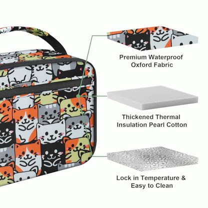 Kids Lunch Box for Boys Girls Lunch Bag Insulated Durable Lunchbox Children Lunch Tote Bag for School Cat - color: Cat