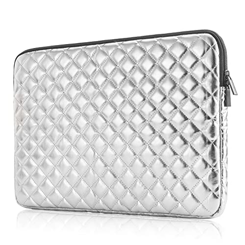 TRIUMPH VISION Puffy Laptop Sleeve Pouch Case Protective Bag Lined Padded | Puffy Laptop Case 14 15 in Quilted Leather Protection Shockproof Cushion Padding Fashion with Pocket Safe Silver - color: Silver Quilted, size: 14-15 Inch