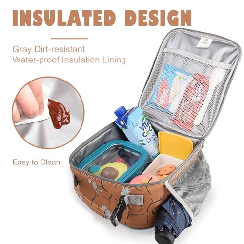 CaCTOUR Lunch Box Kids,Premium Insulated Lunch Bag for Girls Boys,Soft Bag Mini Cooler Back to School Thermal Reusable Lunch Bag for Work School Picnic (Brown Dino) - color: C-Brown Dino
