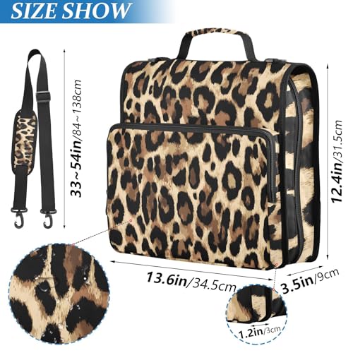 Bolaz Durable 3 Ring Binder Bag with Zipper,Brow-Black Leopard Print,1.5 Inch Multi-Pockets Organizer with Shoulder Strap and Handle - color: Brow-black Leopard Print