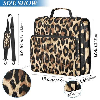 Bolaz Durable 3 Ring Binder Bag with Zipper,Brow-Black Leopard Print,1.5 Inch Multi-Pockets Organizer with Shoulder Strap and Handle - color: Brow-black Leopard Print