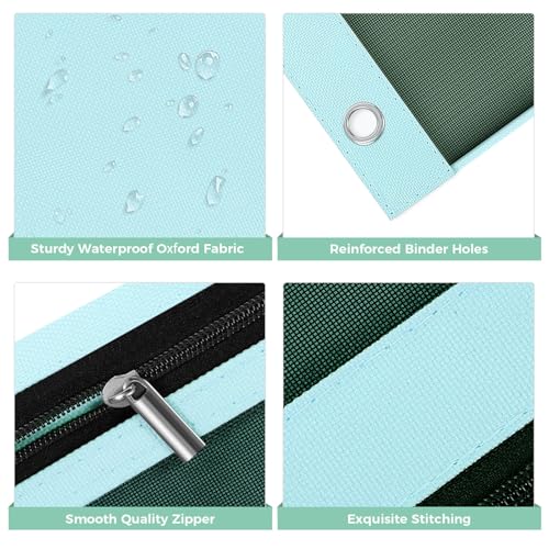 SKYDUE 3 Ring Pencil Pouch for Binder, Zipper Binder Pencil Pouch with 3 Pockets and Mesh Window, Durable Organizer for School Supplies, Cables, Earbuds, Makeup - color: Cyan