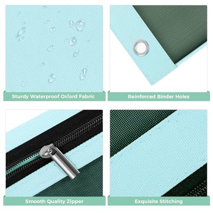 SKYDUE 3 Ring Pencil Pouch for Binder, Zipper Binder Pencil Pouch with 3 Pockets and Mesh Window, Durable Organizer for School Supplies, Cables, Earbuds, Makeup - color: Cyan