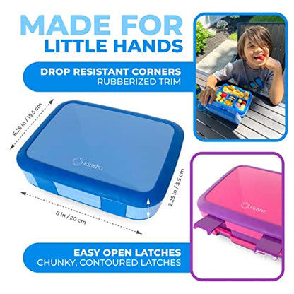 kinsho Bento Lunch Box for Kids Toddlers Boys Girls, 5 Portion Sections Secure Lid, Microwave Safe BPA Free Removable Tray, Pre-School Kid Daycare Lunches Snack Container, Blue & Pink Purple 2 Pack - color: Blue & Pink Bento 2 pack