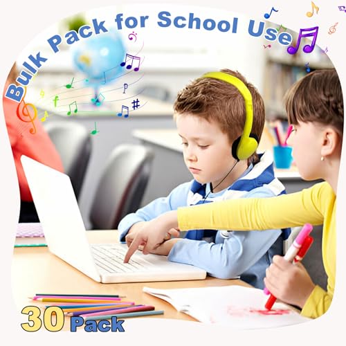 20 Pack Headphones for Kids Students School Classroom | Adjustable, 3.5mm Jack, Multi Color, Bulk Earphones for Library Children Adults