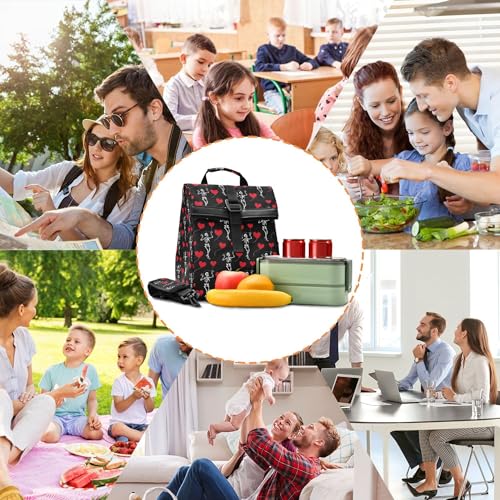 MNSRUU Insulated Lunch Bags Women Men, Romantic Skull Gothic Portable Reusable Thermal Meal Tote Cooler Bag Organizer, Adjustable Shoulder Strap, Handle - color: Skulls 172