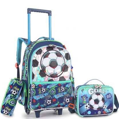 Kids Backpack for Boys with Lunch Box, Rolling Backpack with Wheels, Cute Soccer Kids Roller Elementary SchoolBag Middle-School Bookbag Back to School Gift - color: L23. Soccer