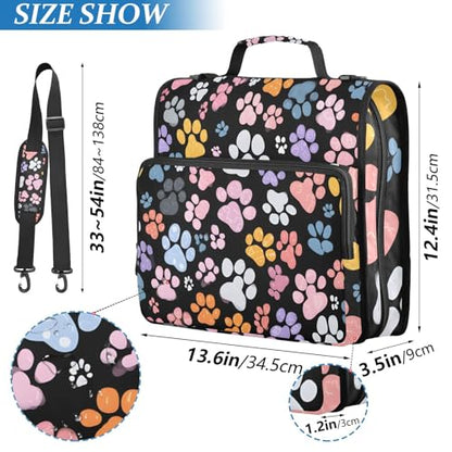 Bolaz Durable 3 Ring Binder Bag with Zipper,Colorful Footprint Pattern,1.5 Inch Multi-Pockets Organizer with Shoulder Strap and Handle - color: Colorful Footprint Pattern