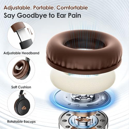 USB C Headphones Wired Headphones Over Ear with HD Mic,Brown Headphones/Lightweight/Foldable/Adjustable for iPad/School/Travel/iPhone 17/16/15, Samsung S25/S24, Back-to-School Season, Teen Gifts - color: Brown