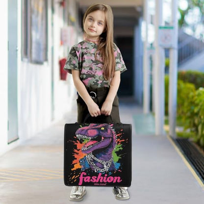 3 Ring Zipper Binder Purple Dinosaur Binders Bag with Shoulder Strap 500 Sheets Paper Organizer Trapper Keeper Documents Storage File Folder for School Office - color: A1185