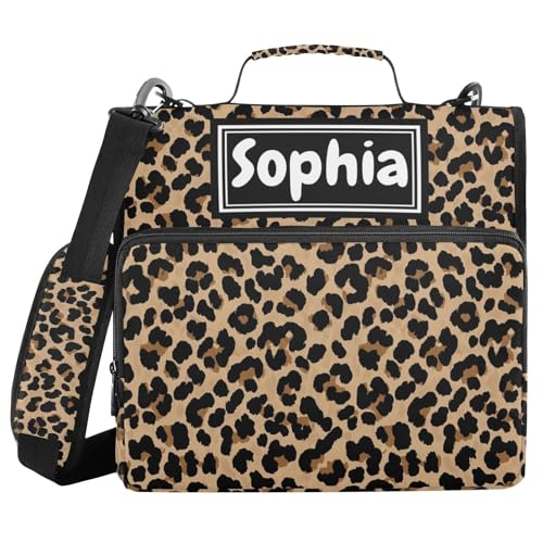 Leopard Brown Print Custom Zipper Binder Bag 3 Ring with Shoulder Strap & Handle Personalized Binder Bag Expandable File Folder for School - color: Multi-leopard Brown