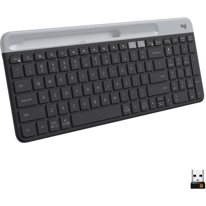 Logitech K585 Multi-Device Slim Wireless Keyboard, Built-in Cradle for Device; for Laptop, Tablet, Desktop, Smartphone, Win/Mac, Bluetooth/Receiver, Compact, Easy Switch, 24 Month Battery - Graphite - color: Graphite