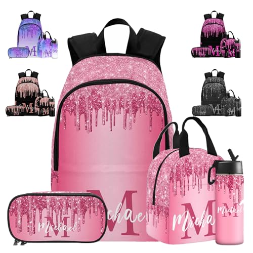 Custom Backpack or Lunch Bag with Name for Son, Custom Pink Glitter with Monogram School Bag Personalized Casual Daypacks Multipurpose Laptop Backpack Bookbag for Boys Girls Back School Gifts - color: Multi 13
