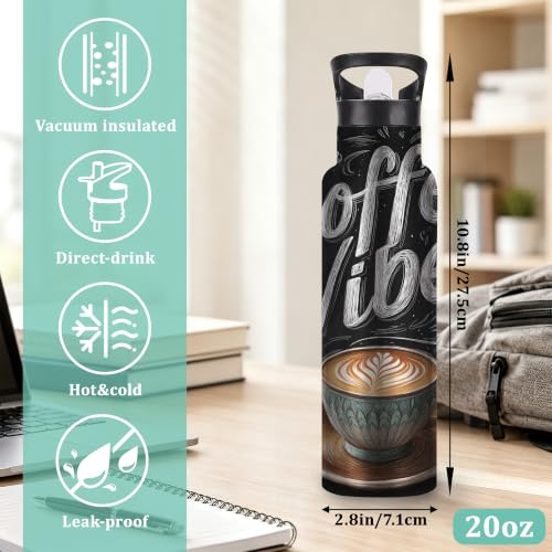 Water Bottles with Straw,Coffee Vibes Stainless Steel Cup Leak Resistant Double Wall Coffee Cup Insulated Water Bottle with Handle for Gym Cycling Hiking Office 20 oz - color: Coffee Vibes,Coffee Cup