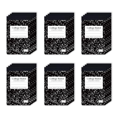 ONAVIA Small Composition Notebook Bulk, College Ruled, 160 Pages, Black | 4.75 x 7.5 in, 80 Sheets, 24 Pack Half Size Composition Notebooks, Mini Notepad Journal, Primary Students, Classroom, Reading - color: Black, style: 24 Pack