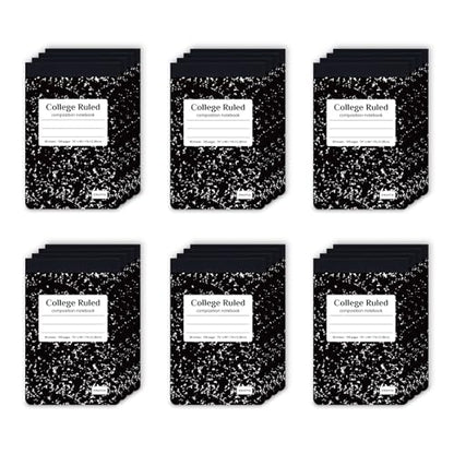ONAVIA Small Composition Notebook Bulk, College Ruled, 160 Pages, Black | 4.75 x 7.5 in, 80 Sheets, 24 Pack Half Size Composition Notebooks, Mini Notepad Journal, Primary Students, Classroom, Reading - color: Black, style: 24 Pack