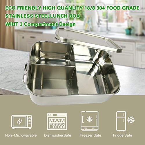 UPTRUST Leak Proof Stainless Steel Bento Container for Lunch, 40oz Bento Lunch Box for Kids or Adults, 3 Compartment Packing Box for Meal Fruit Snack (40OZ/1200ML) - size: 1200 ML - 3-Compartment