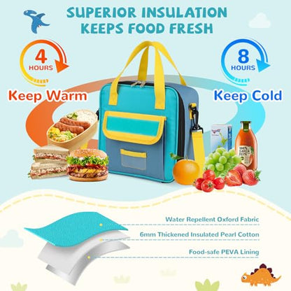 REDSHELL Lunch Box Kids, Large Insulated Lunch Bag for Boys Girls, Blue | Tactical Style, Cooler Lunchbag, Square Toddler Lunchbox, School & Daycare, Lunch Tote, Water Bottle Holder, Adjustable Strap - color: Blue