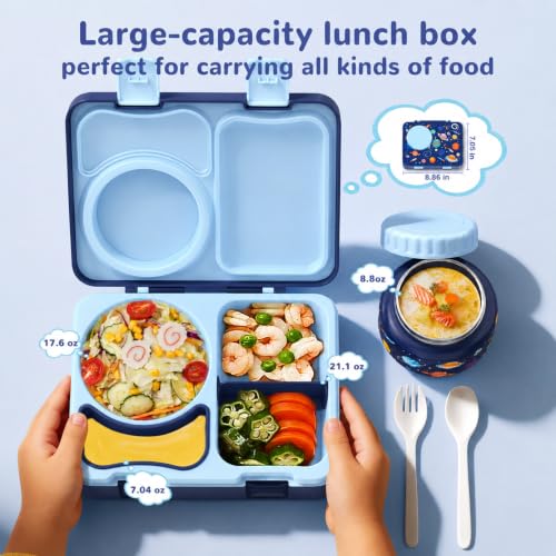 Kids Lunch Box with Thermo, Leakproof Bento Box for Kids with 8OZ Insulated Food Jar, Ice Pack, Sauce Cup, Utensils, Removable Tray & Dividers for School Daycare Travel (Space) - color: Space