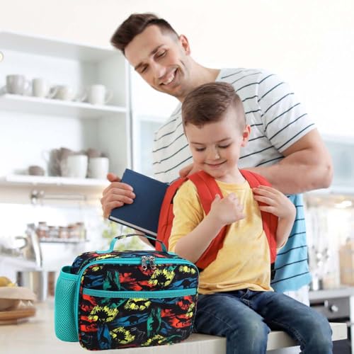 RHCPFOVR Kids Lunch Bag - Insulated Lunch Box for Boys Girls,Washable Lunch Bag and Reusable Toddler Leak-proof Lunchbox for School and Daycare - color: Black Dinosaur