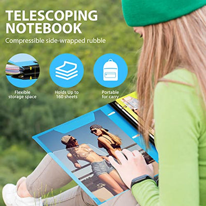 WOT I 2-Pack Telescoping 3 Ring Binder Notebooks - Customizable Cover, 5 Dividers & Pocket Folder in One Slim Organizer (60 Sheets Included), Blue - color: Blue, size: 2 Pack